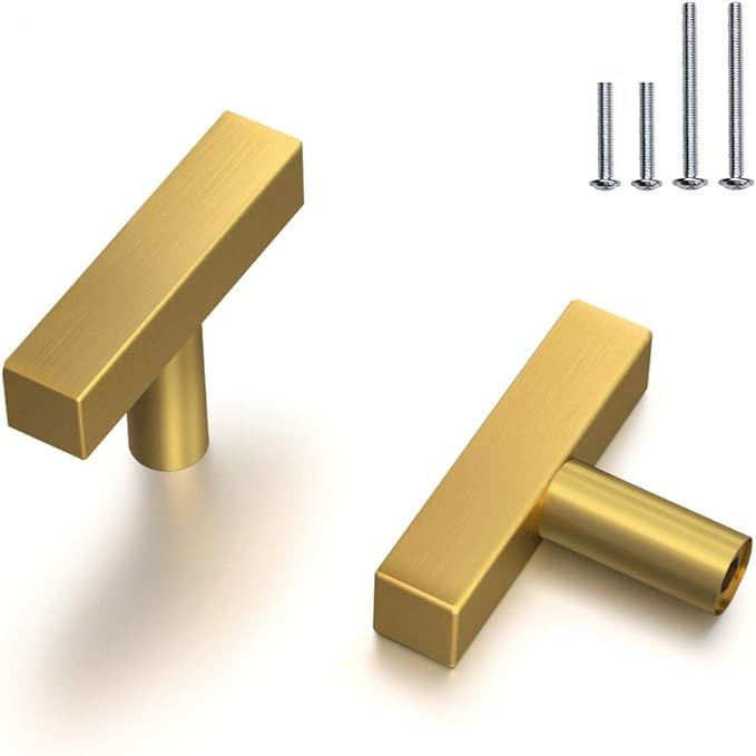 Brass Cabinet Knobs Gold Brushed,Pack of 25,Brushed Square T Bar Drawer Cabinet Pulls,Total Lengt... | Amazon (US)