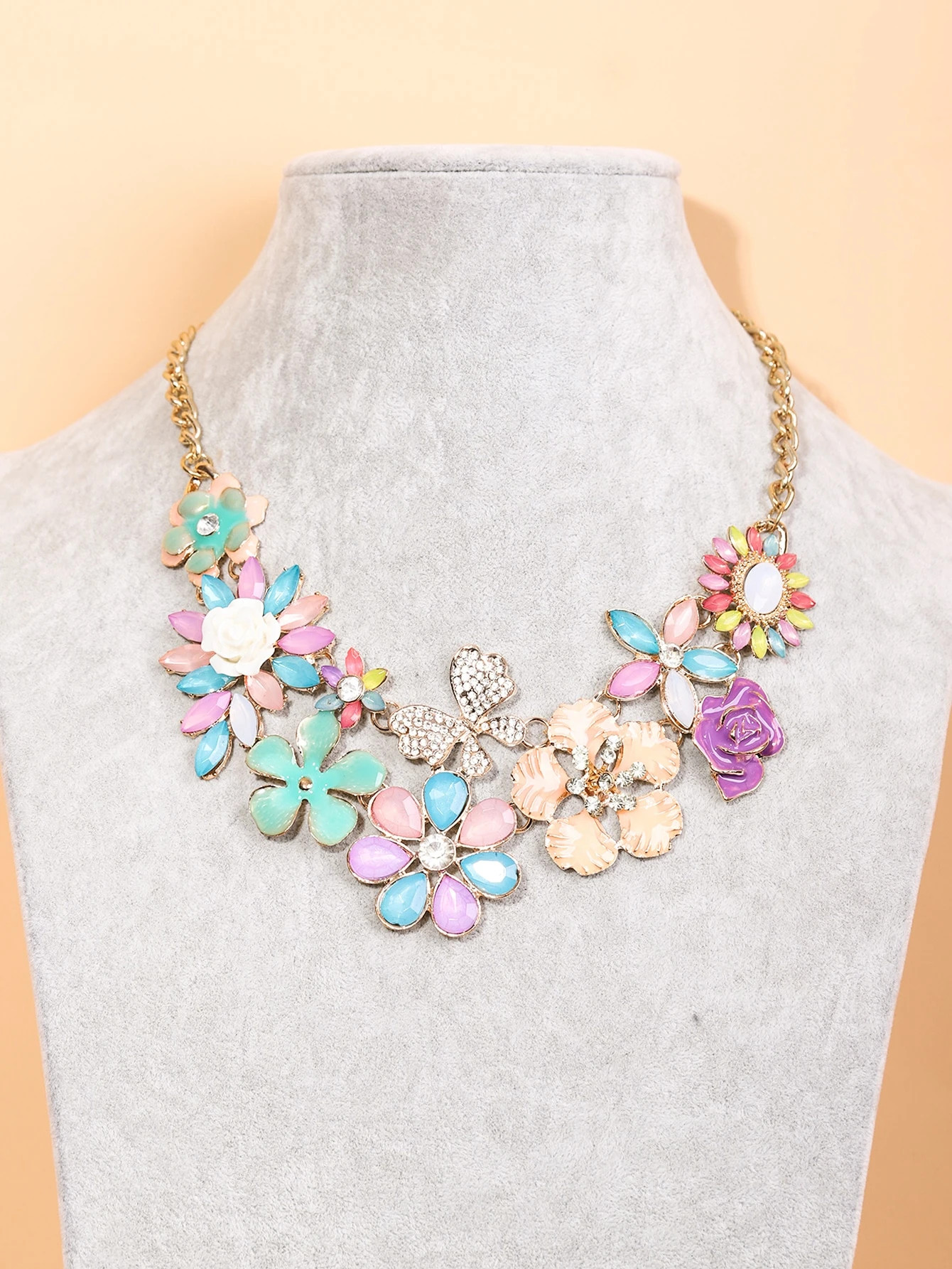 Flower & Rhinestone Butterfly Decor Necklace | SHEIN