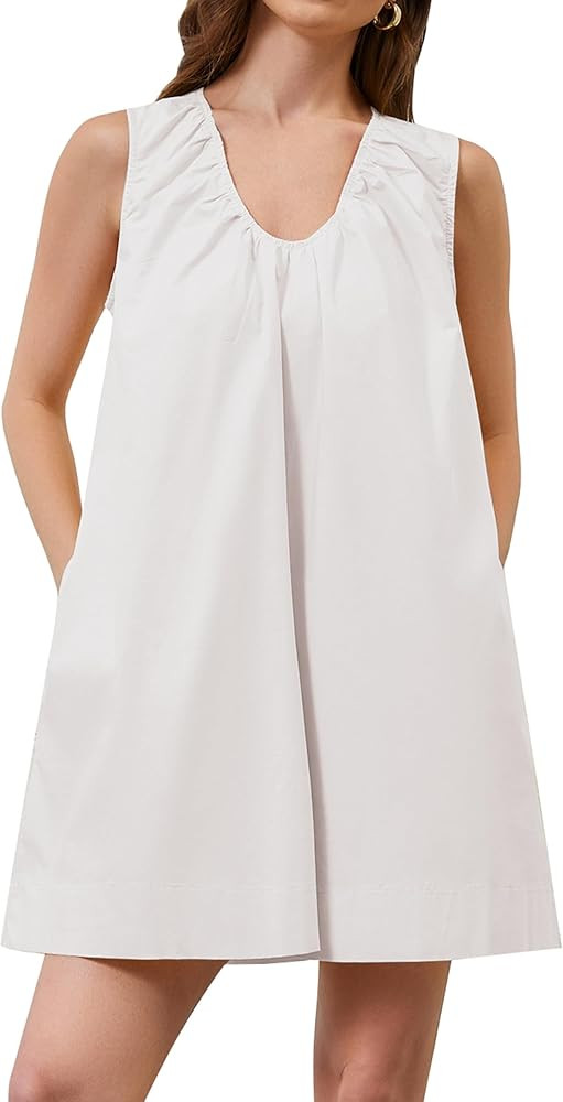 OLAPTA Women Summer Sleeveless Babydoll Mini Tank Dresses Loose Fit Scoop Neck Ruched Short Dress... | Amazon (US)