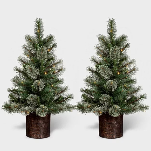 2pc 3' Pre-Lit Virginia Pine Potted Artificial Christmas Tree Clear Lights - Wondershop™... | Target