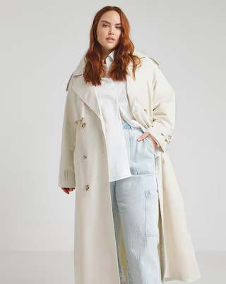Cream Premium Maxi Trench Coat | Simply Be (UK)