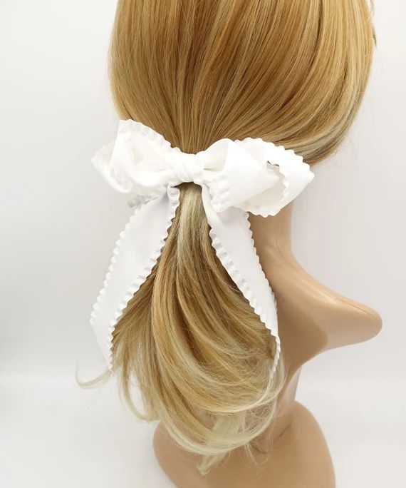 Long Tail Frill Hair Bow Edge Decorated Women Hair French | Etsy | Etsy (US)