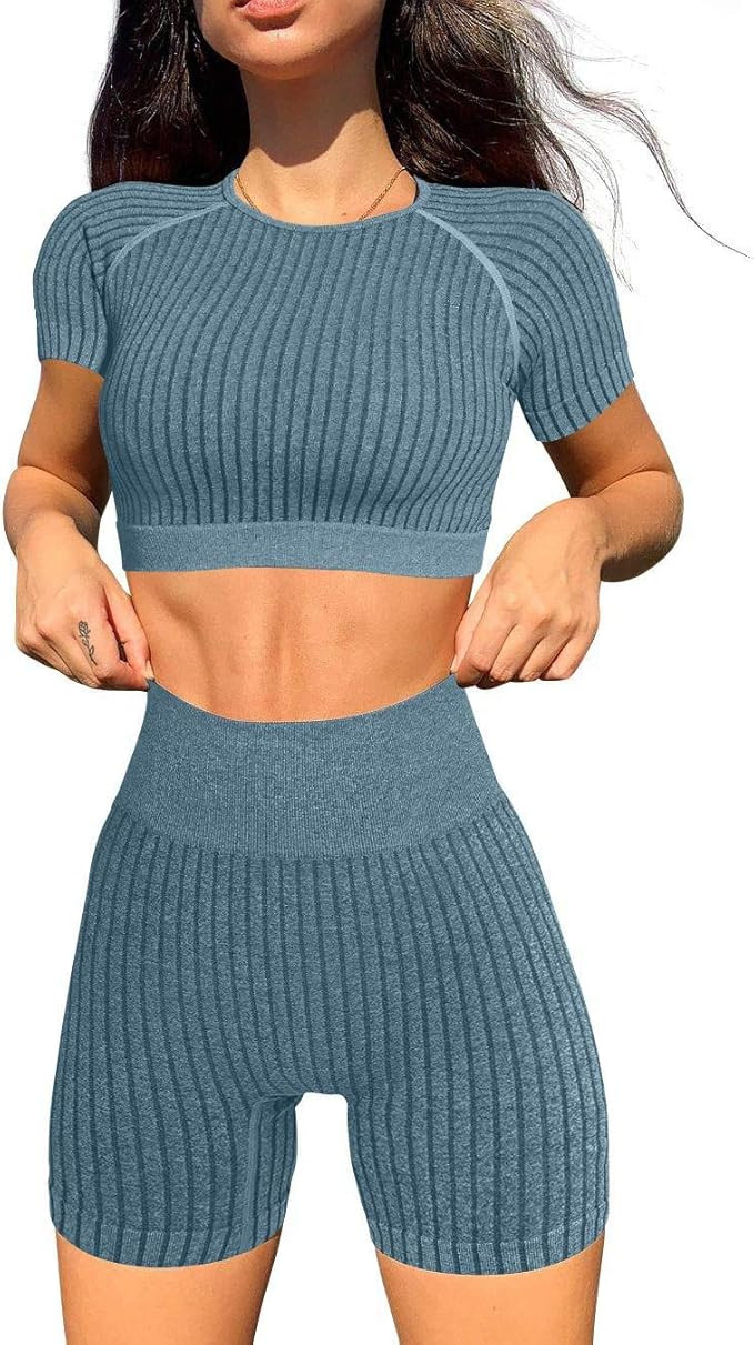 OYS Women's Seamless Workout Set 2 Piece High Waisted Yoga Gym Shorts Outfits Running Active Crop... | Amazon (US)