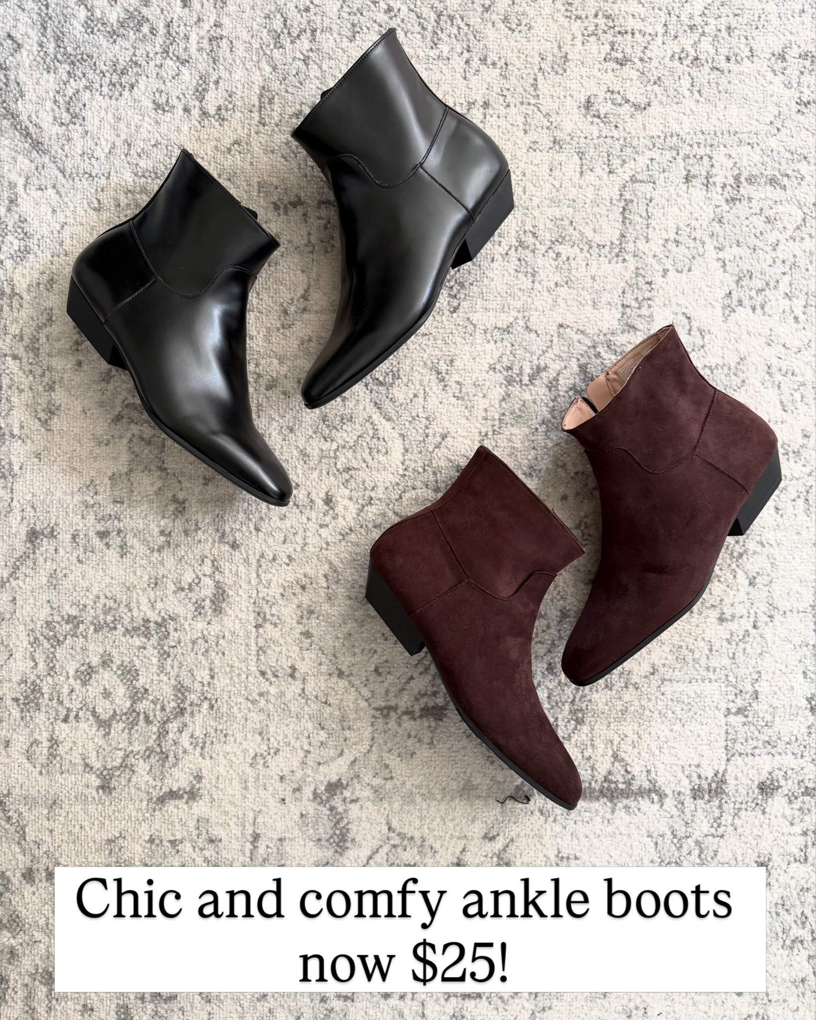 Walmart ankle boots on deal! Comfy and lightweight. Fit is tts (I’m a 9.5 and always go up to 10 in boots so that’s what I did).

#LTKOver40 #LTKSaleAlert