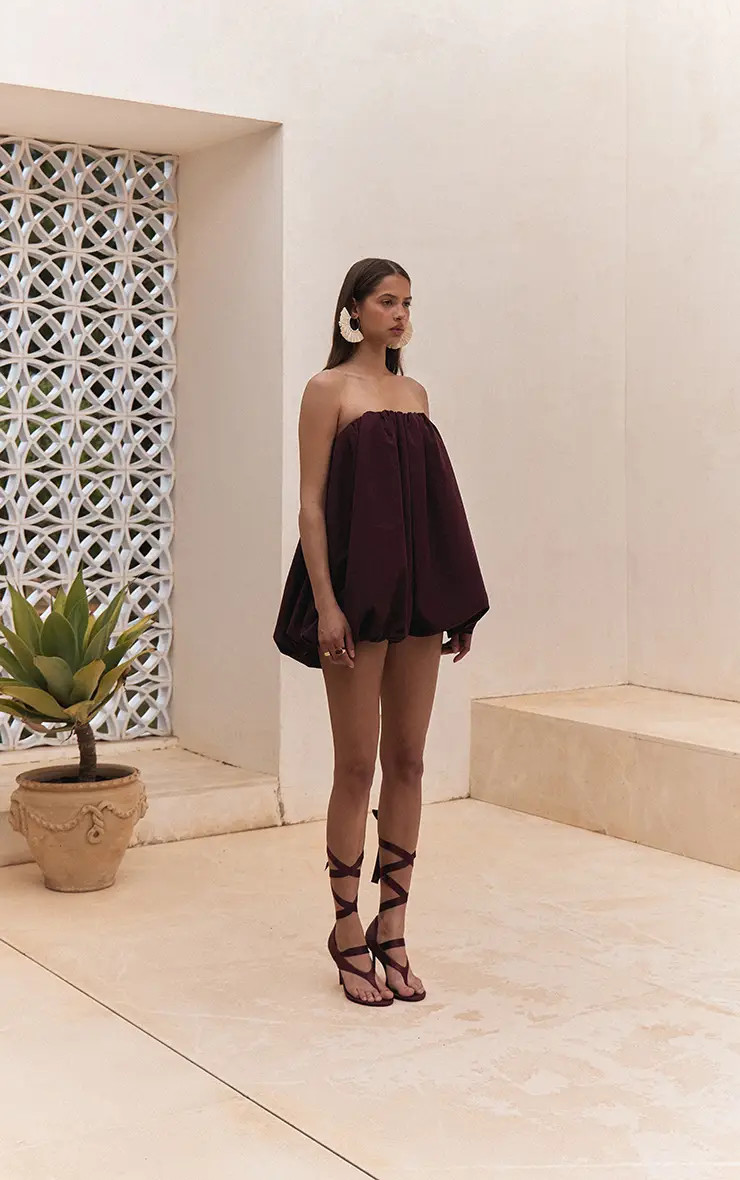 Dark Plum Dark Plum Puffball Playsuit | PrettyLittleThing USA | PrettyLittleThing US