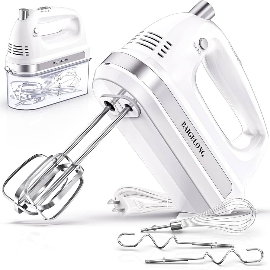 BAIGELONG Hand Electric Mixer, 300W Ultra Power Food Kitchen Mixer with 5 Self-Control Speeds + T... | Amazon (US)