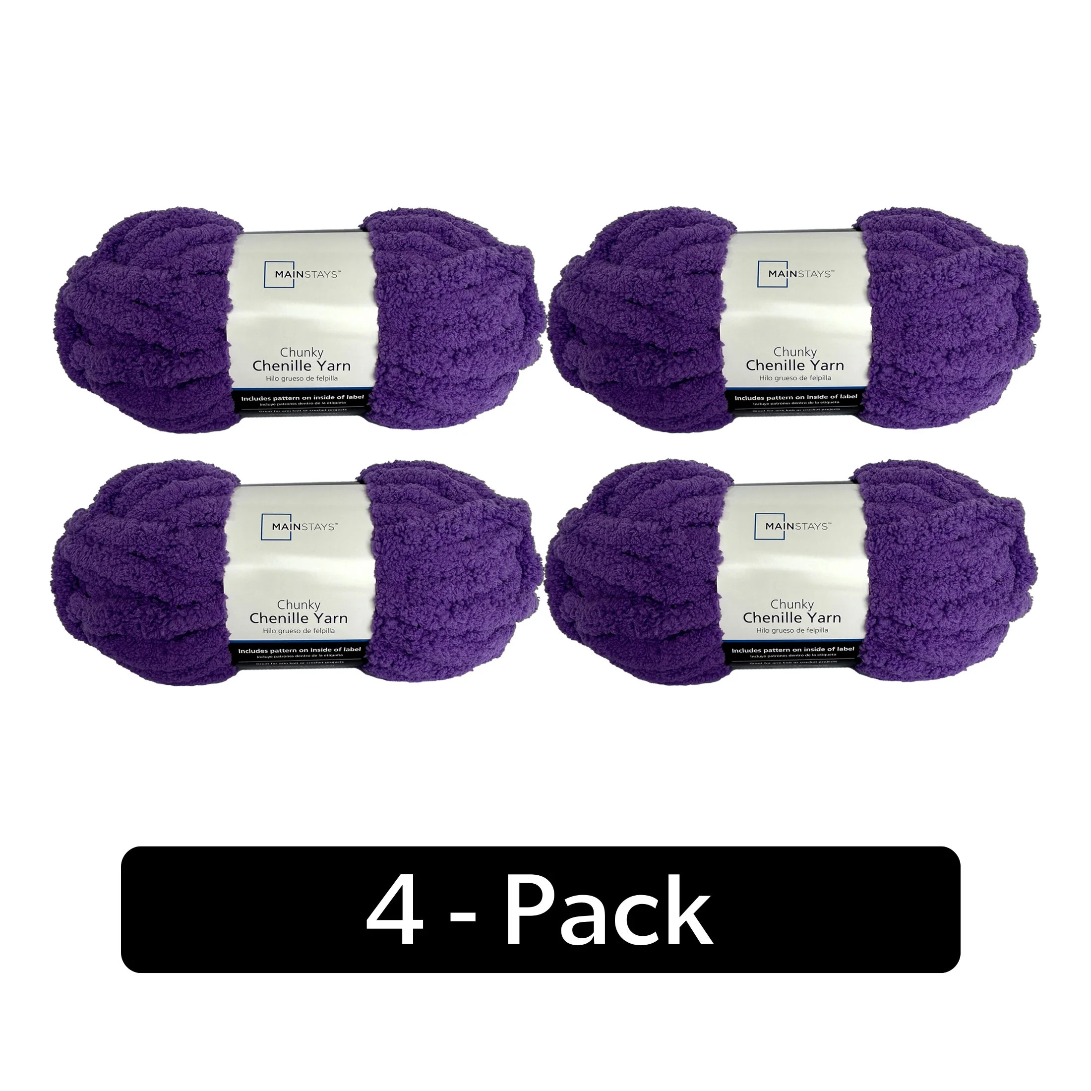 Mainstays Chunky Chenille Yarn, 31.7 yd, Bright Purple, 100% Polyester, Super Bulky, Pack of 4 | Walmart (US)