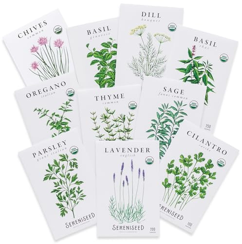 Sereniseed Certified Organic Herb Seeds (10-Pack) – Non GMO, Heirloom – Seed Starting Video - Basil, Cilantro, Oregano, Thyme, Parsley, Lavender, Chives, Sage, Dill Seeds for Indoor & Outdoor Planting | Amazon (US)