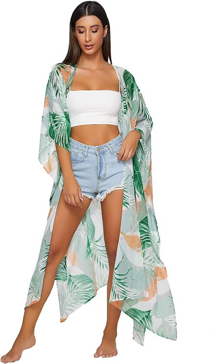 SweatyRocks Women's Flowy Kimono Cardigan Open Front Maxi Dress | Amazon (US)