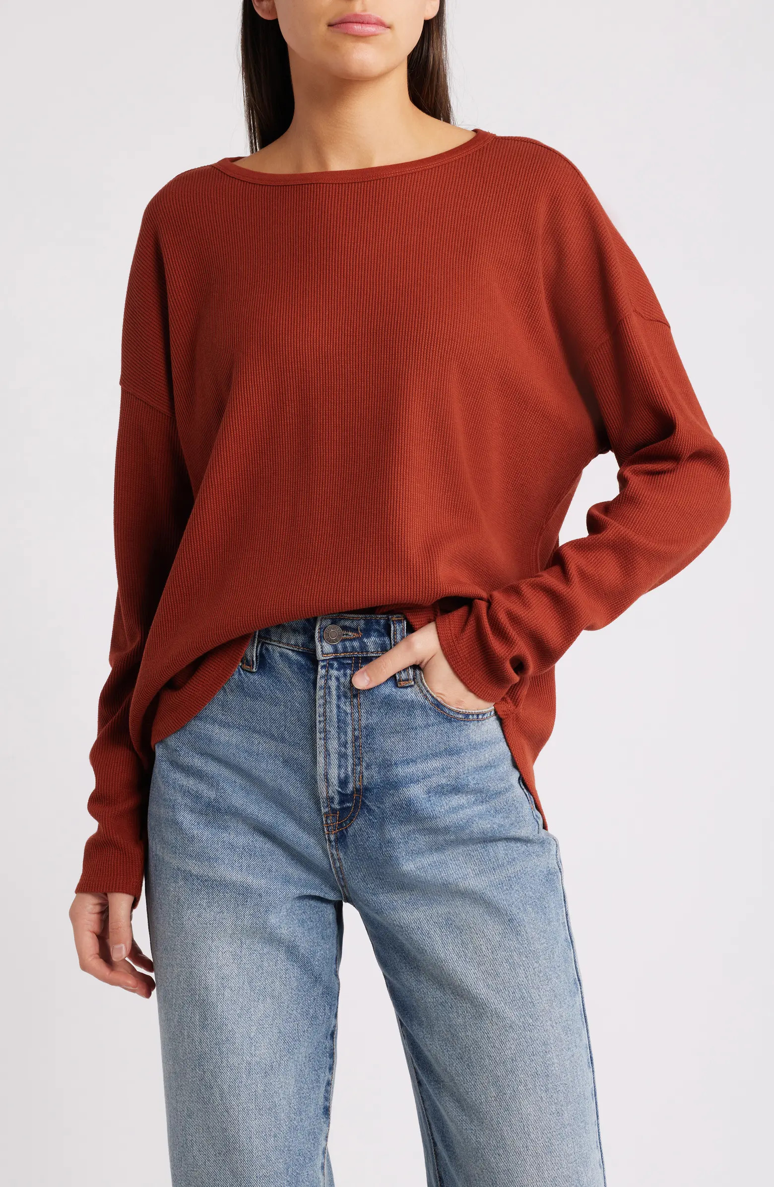 Oversize Organic Cotton Blend Thermal Knit Top | Nordstrom