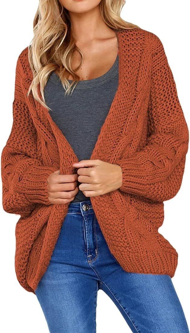 Dokotoo Womens 2022 Winter Open Front Long Sleeve Chunky Cable Knit Cardigan Sweater Coats S-XXL | Amazon (US)