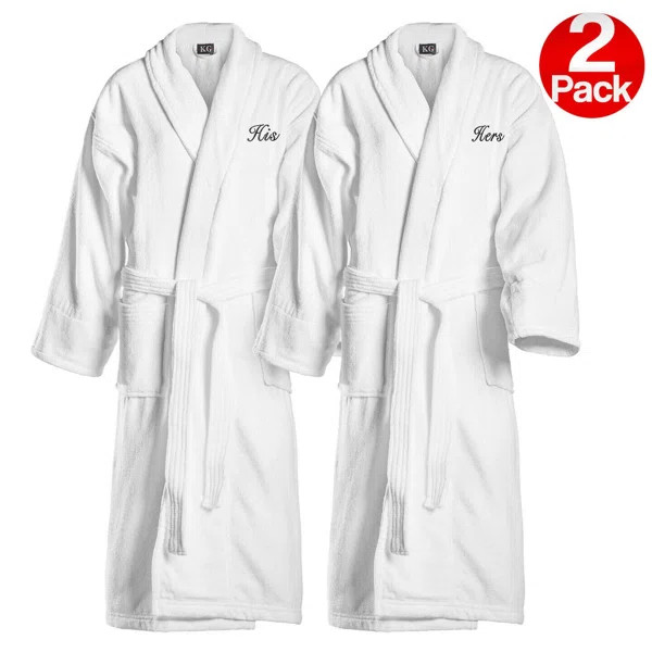 2 Piece Elegant Embroidered 100% Cotton Velour Bathrobe Set | Wayfair North America