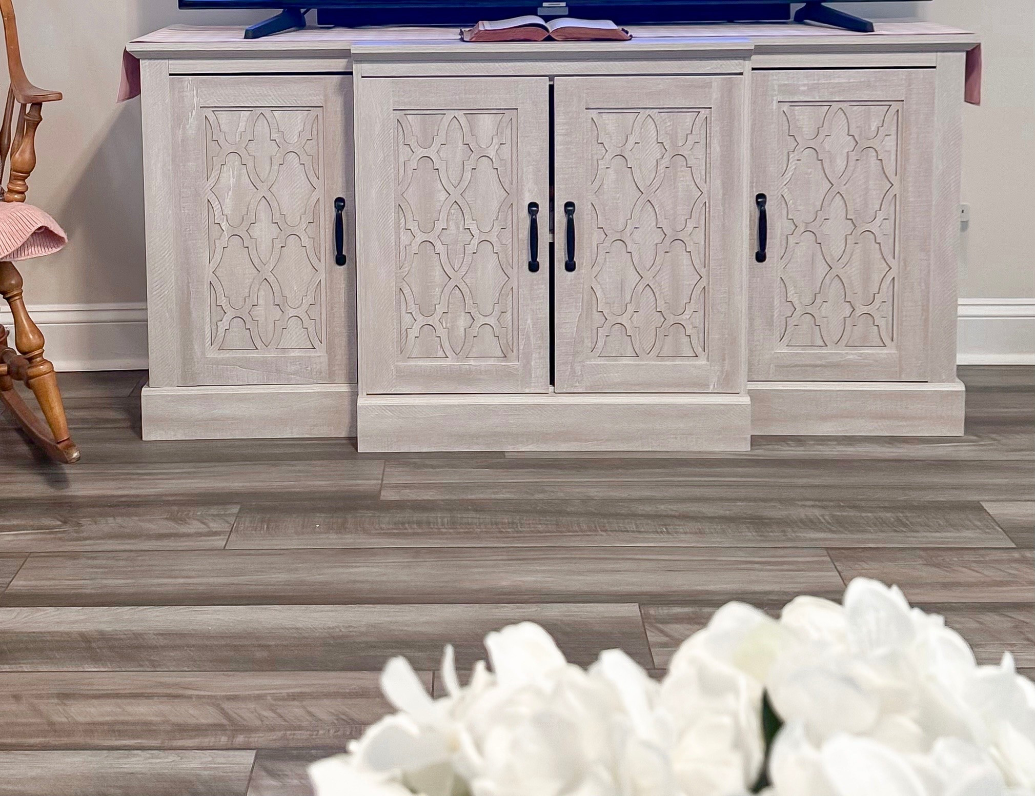 On Major Sale! 70% off ! Beautiful TV stand that won’t break the bank! I needed something fast & this was/is perfect! Would also be a great buffet/side board in a dining room 

The cutouts give a high end feel & make a sweet statement! There’s an adjustable self on each end & one in the middle. 

Home Decor. Tv Console. Cabinet. Gray. @Wayfair

#LTKHome #LTKSaleAlert