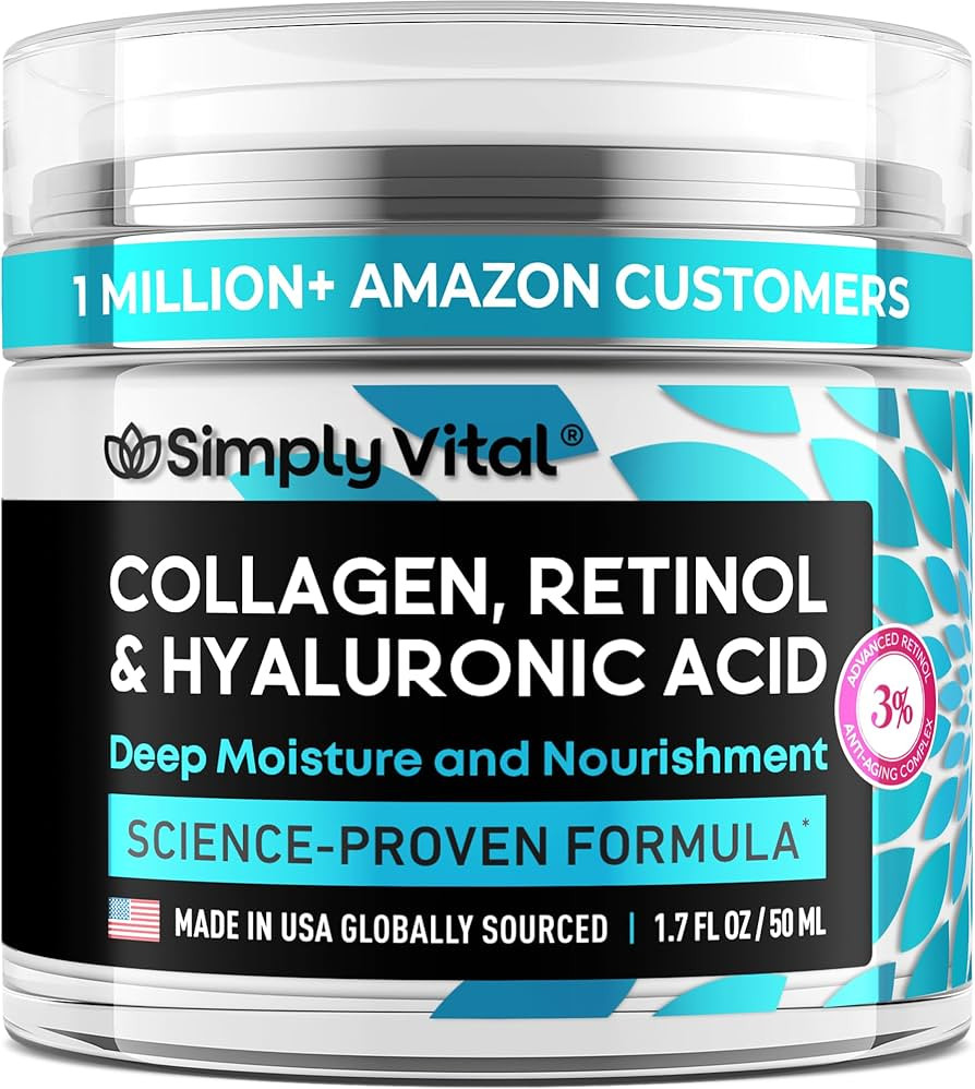 SimplyVital Collagen, Retinol & Hyaluronic Acid Cream - Anti-Aging Face Moisturizer for Face, Nec... | Amazon (US)