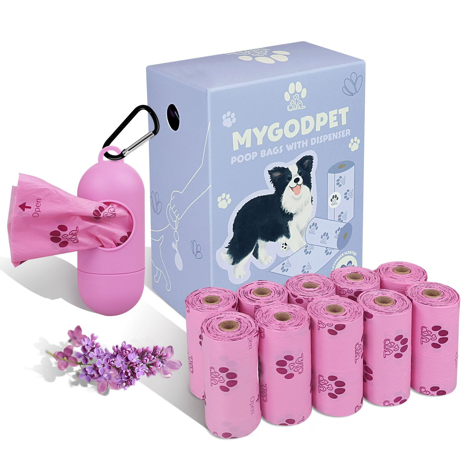 Dog Poop Bags Rolls with Dispenser 150 Count Biodegradable Bags for Dog and Cat Lavender Scented Waste Bag Leak Proof Doggie Poop Bag Doggy Trash Bag Purple | Amazon (US)