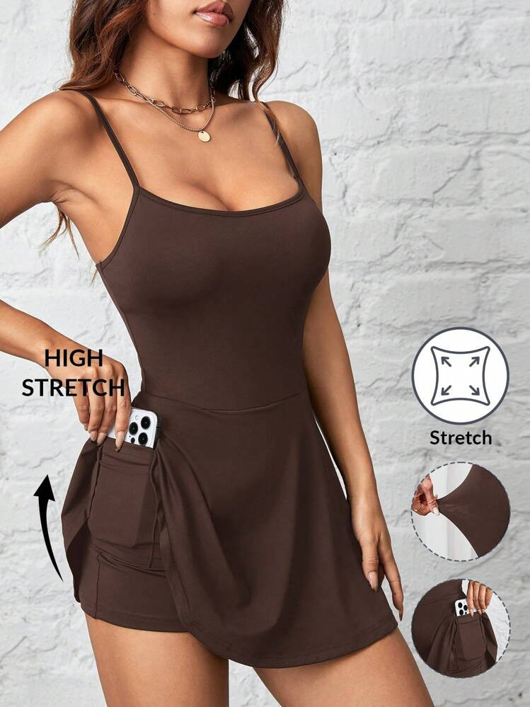 SHEIN PETITE Women's Sling A Hem Solid Color Pocketable Sports And Leisure Daily Anti-Exposure One-Piece Culottes | SHEIN