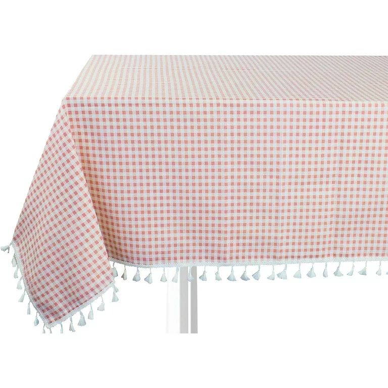 Fennco Styles Gingham Check Tassel Cotton Blend 55 x 70 Inch Tablecloth - Pink Table Cover for Ba... | Walmart (US)
