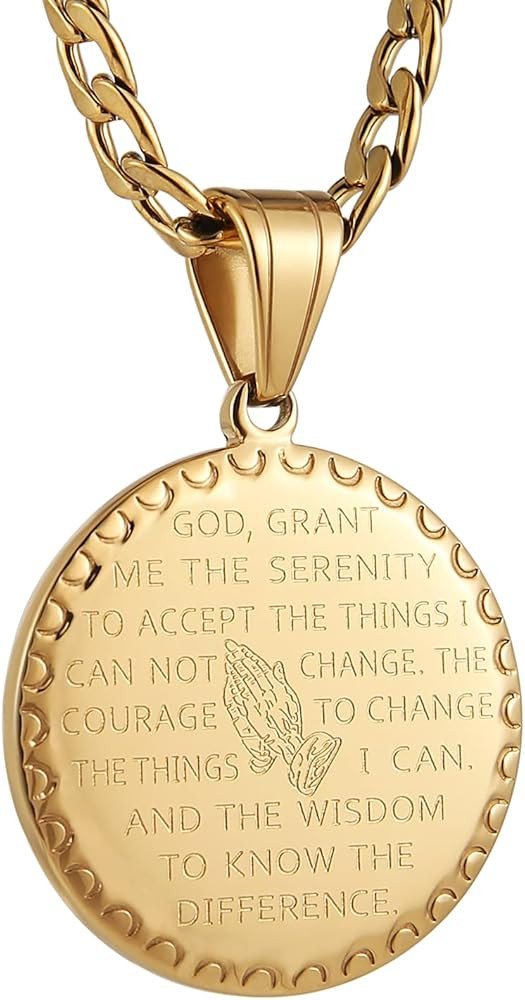 HZMAN Bible Verse Prayer Necklace Christian Jewelry Gold Stainless Steel Praying Hands Coin Medal... | Amazon (US)