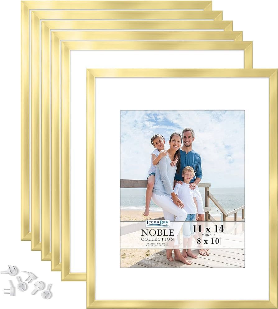 Icona Bay 11x14 Picture Frames w/Removable Mat for 8x10 Photos (Gold, 6 Pack), Modern Professiona... | Amazon (US)