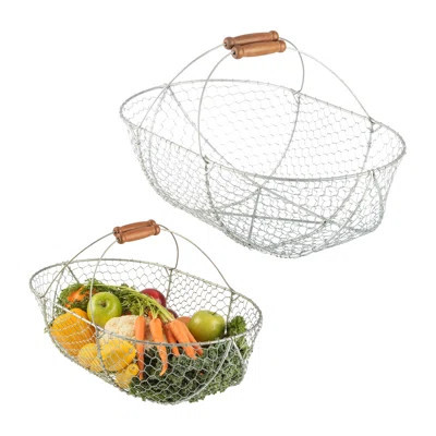 Garden Harvest Basket 2-Pack - Large And Small Gathering Hod For Veggies, Picnic Or Farmhouse Decor - Rust-Resistant Mesh And Wood Handle Chicken Egg | Wayfair North America