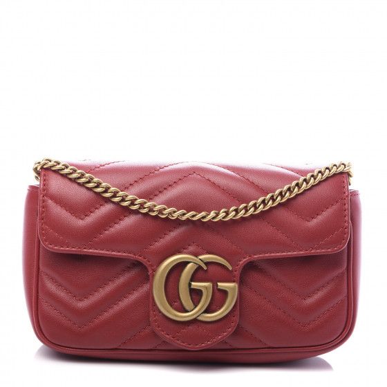 GUCCI Calfskin Matelasse Super Mini GG Marmont Hibiscus Red | Fashionphile
