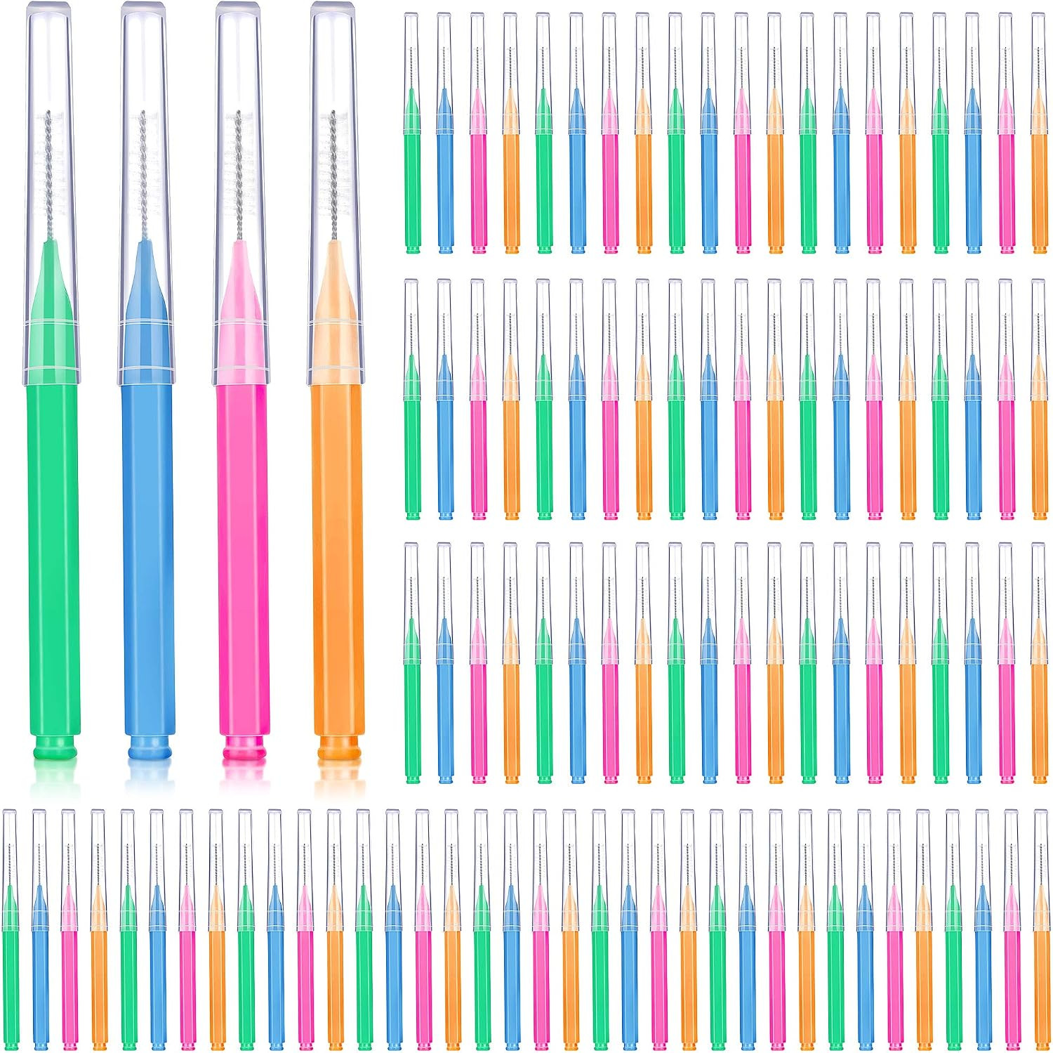 Patelai 100 Pieces Braces Brush for Cleaner Interdental Brush Toothpick Dental Tooth Flossing Head Oral Dental Hygiene Flosser Cleaning Tool (Bright Colors,Multiple Sizes) | Amazon (US)