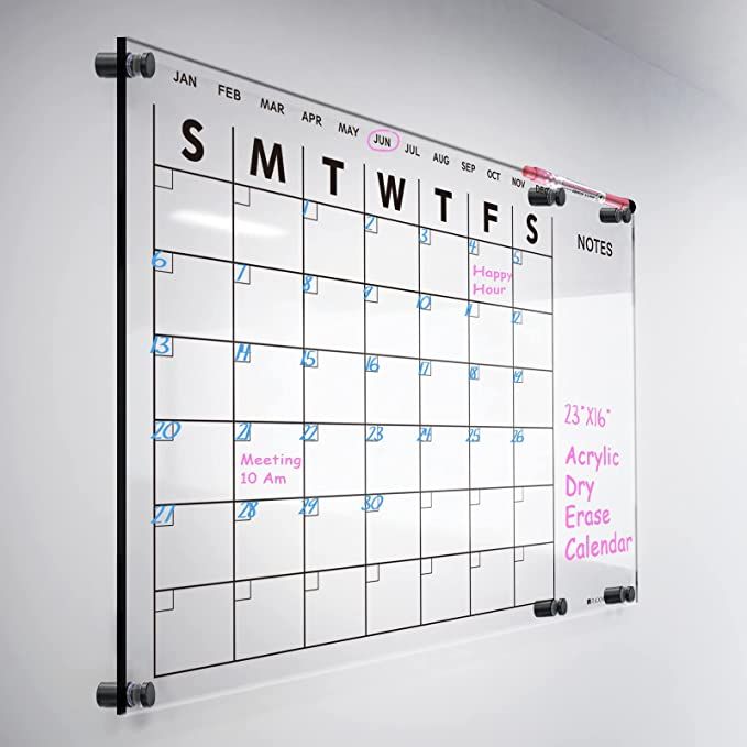 Acrylic Dry Erase Calendar for Wall 23”x16“ Clear Acrylic Wall Calendar White Board Calendar ... | Amazon (US)