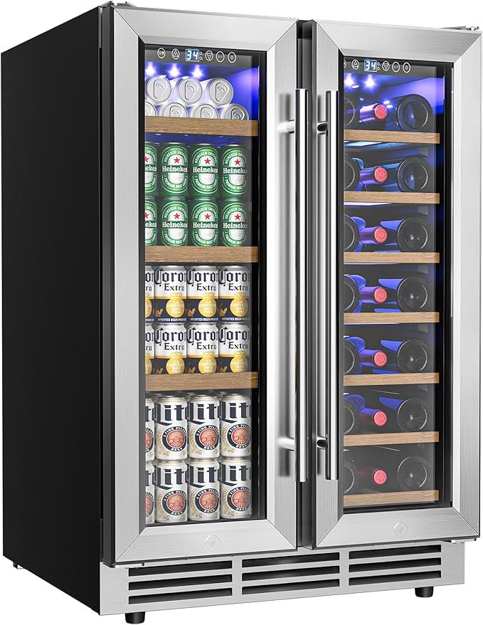 EUHOMY Wine and Beverage Refrigerator, 24 Inch Dual Zone Wine Cooler with Glass Door Hold 21 Bott... | Amazon (US)