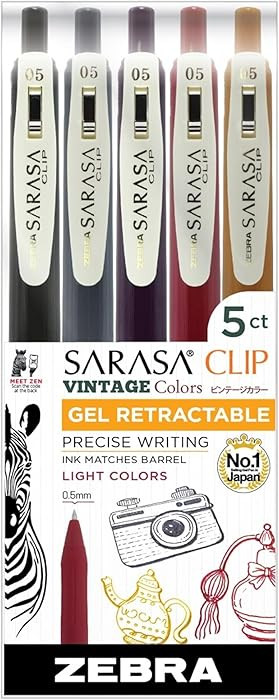 Zebra Pen Sarasa Clip Retractable Gel Pen, 0.5mm Fine Point, Assorted Vintage Light Ink Colors, W... | Amazon (US)
