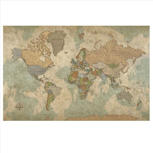 HolyCowCanvas World Map on Canvas in Vintage Earth Tones with Pins to Mark Travels, World Map Pin Board, Travel Tracker (40x24, Rolled/Unframed) | Amazon (US)