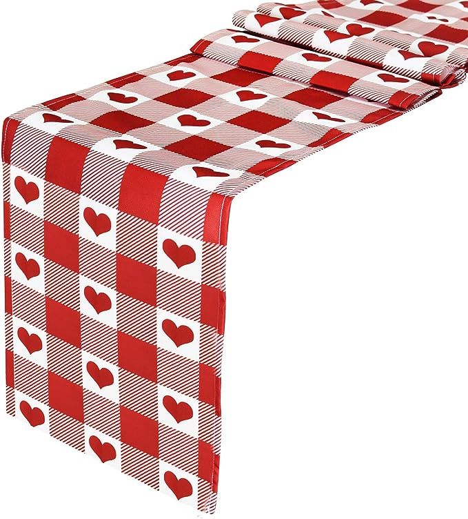 HOVEOX Valentines Day Table Runner Mother's Day Table Runner Love Heart Table Runner for Valentin... | Amazon (US)