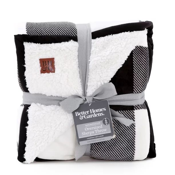 Better Homes & Gardens Oversized Sherpa Throw, 50" x 72", Black Buffalo Plaid - Walmart.com | Walmart (US)