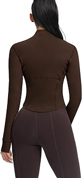 AVGO Women's Cropped Running Workout Jackets Zip Slim Fit Athletic Tops with Thumb Holes | Amazon (US)