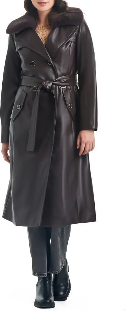 Faux Leather Trench Coat with Removable Faux Fur Collar | Nordstrom