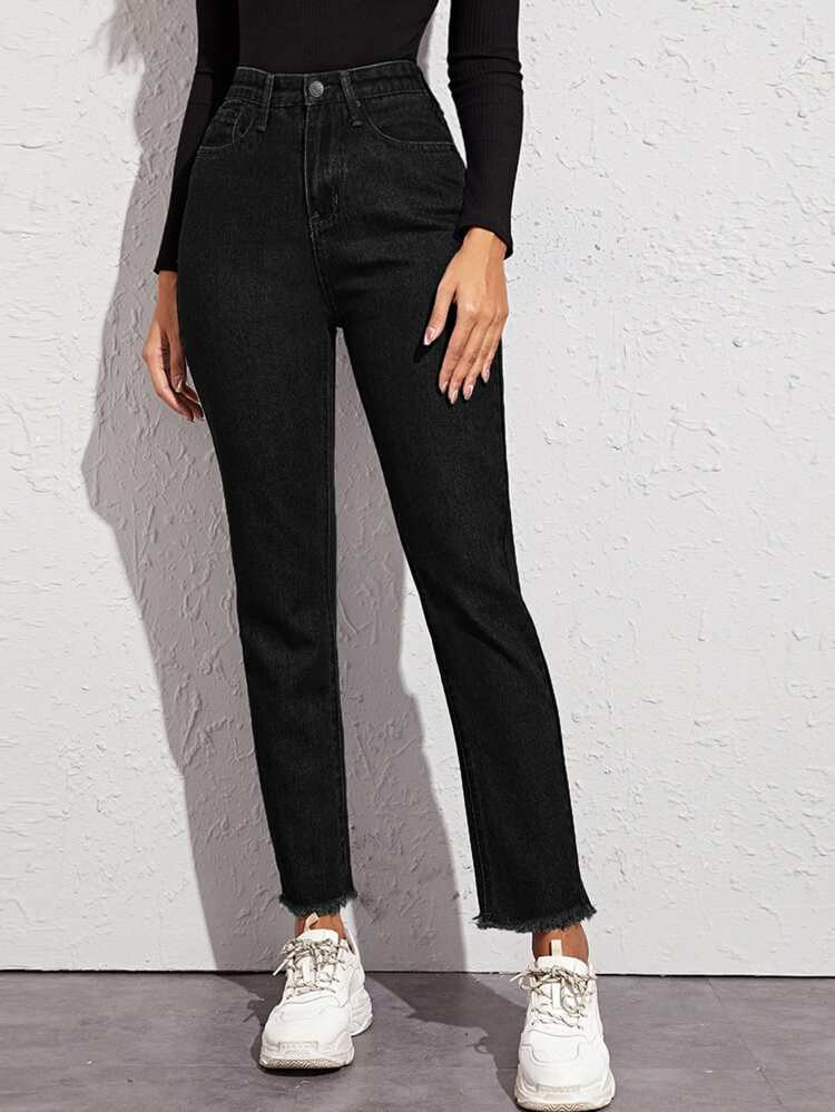 High Waisted Raw Hem Jeans | SHEIN