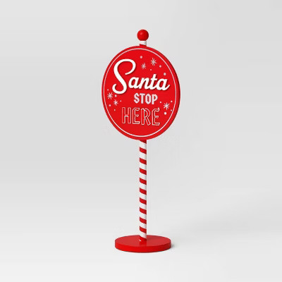 'Santa Stop Here' Sign Christmas Decorative Figurine - Wondershop™ Red/White | Target