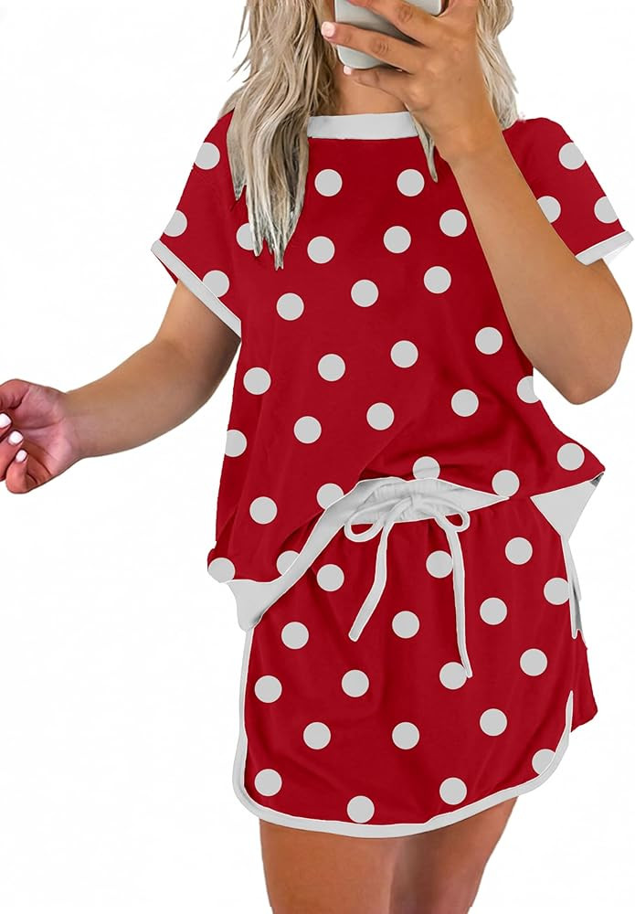 SELINK Lounge Sets for Women 2 Piece Skirt Colorblock Drop Shoulder T Shirt and Skort Set Summer ... | Amazon (US)