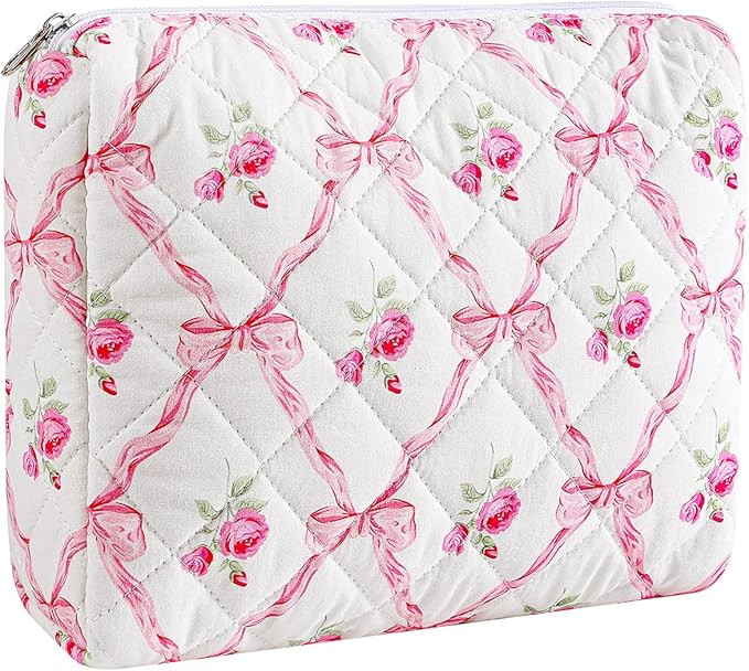 Gleyemor Quilted Makeup Bag for Women, Cute Floral Cotton Cosmetic Bag, Travel Toiletry Bag Perio... | Amazon (US)