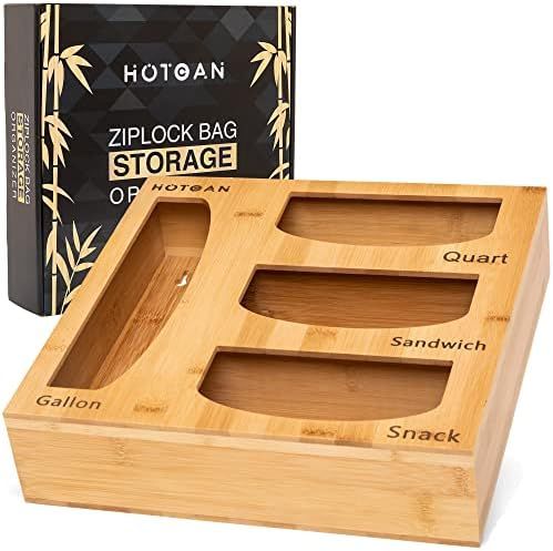 HOTCAN Bamboo Ziplock Bag Storage Organizer for Kitchen Drawer or Wall Mount, Food Storage Bag Or... | Amazon (US)