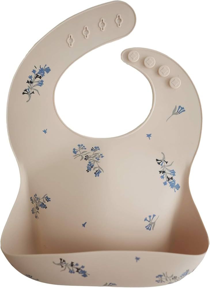 mushie Silicone Baby Bib | Adjustable Fit Waterproof Bibs (Lilac Flowers) | Amazon (US)