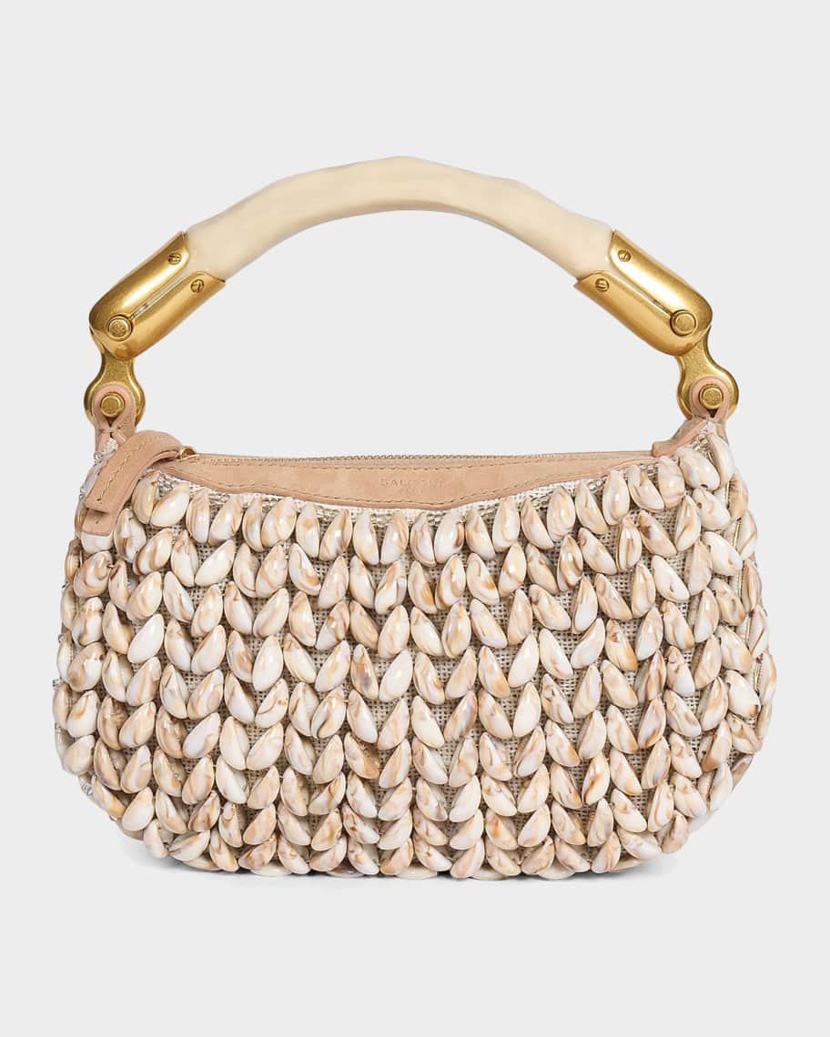 Balmain Ebene Mini Top-Handle Bag in Suede and Shells | Neiman Marcus
