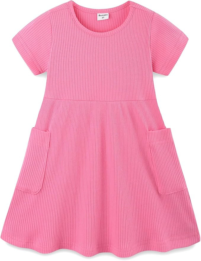 Bumeex Girl's Dresses Cotton Sleeve A-Line Cute Midi Casual Sundress | Amazon (US)