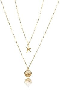 Tgirls Boho Starfish Layered Necklace Shell Pendant Necklace Gold Necklaces Chain for Women and G... | Amazon (US)