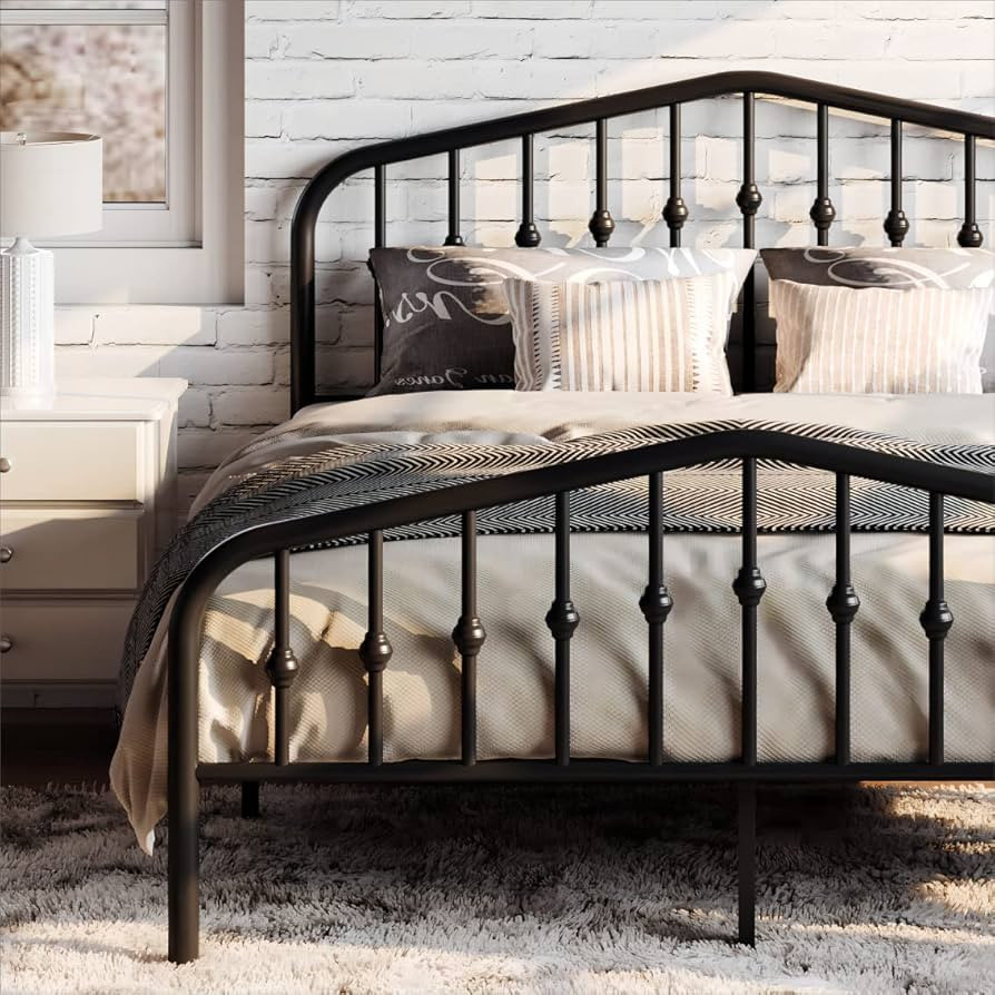 SHA CERLIN Queen Size Metal Platform Bed Frame with Victorian Style Wrought Iron-Art Headboard/Fo... | Amazon (US)