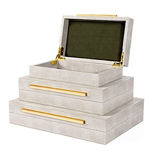 XINSTAR Faux Ivory Shagreen Leather Decorative Boxes ,Decorative Storage Boxes With Lids 3 Pcs Se... | Amazon (CA)
