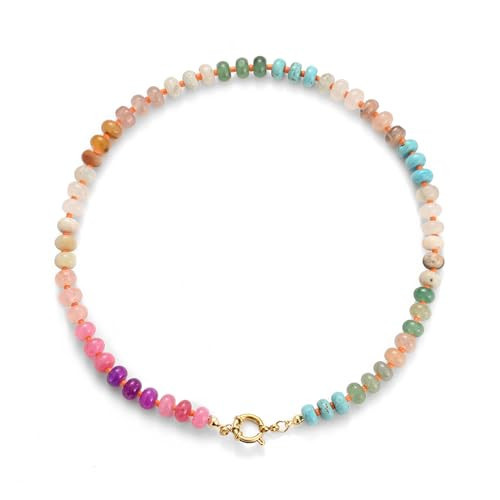 MIFYNN Natural Stone Beaded Necklace for Women Boho Rainbow Charm Necklaces Colorful Beads Choker Beach Surfer Necklace Jewelry Gift (Purple) | Amazon (US)