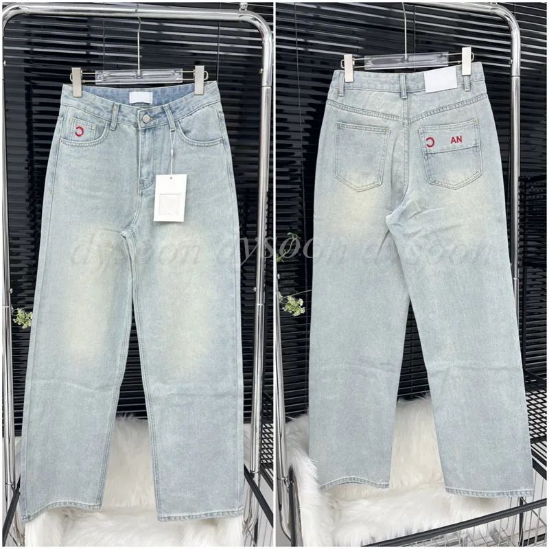 Women Jeans Red Embroidered Pattern Light Blue Straight Leg Jeans Size SML 26827 | DHGate