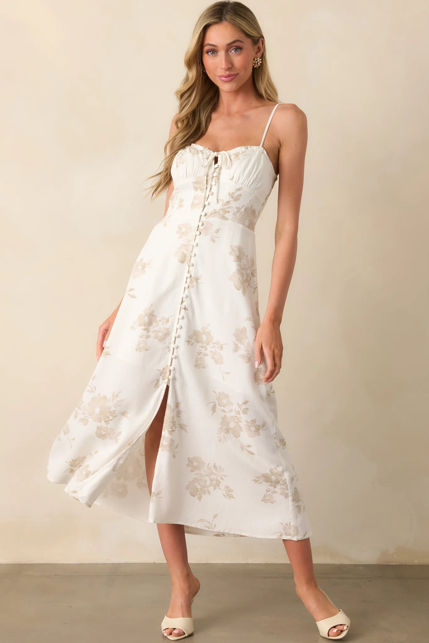 Tailor Made For You Beige Floral Button Front Maxi Dress | Red Dress