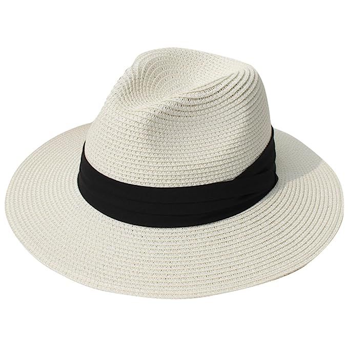 JOYEBUY Womens UPF50 Foldable Summer Straw Hat Wide Brim Fedora Sun Beach Hat | Amazon (US)
