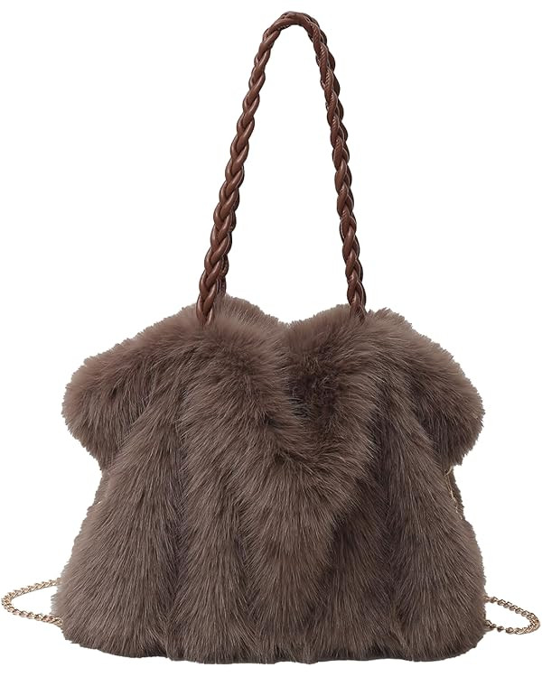 Furry Purse Winter Fluffy Bags for Women Fuzzy Tote Bag Handbags Faux Fur Bag Fluffy Shoulder Cro... | Amazon (US)